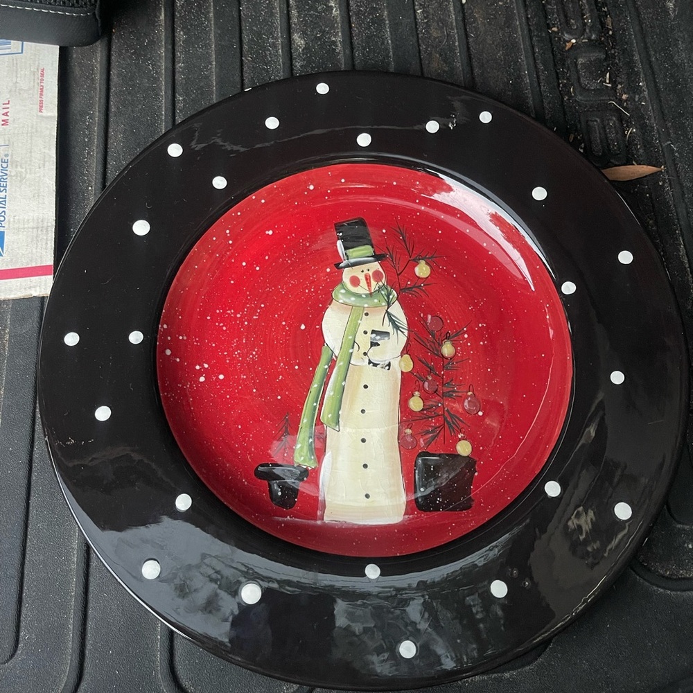 Certified International Snowman Plate in Red and Black Artist Jill Ankrom